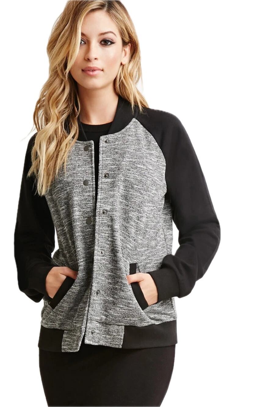 Forever21+ Plus Size Varsity Bomber Jacket Grey Black Pockets 1X Academia School